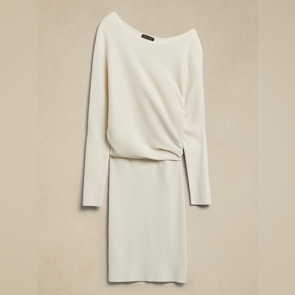BANANA REPUBLIC, COLLETA, Off-Shoulder Cream Sweater Dress,Sophisticated, Size S - Picture 6 of 15